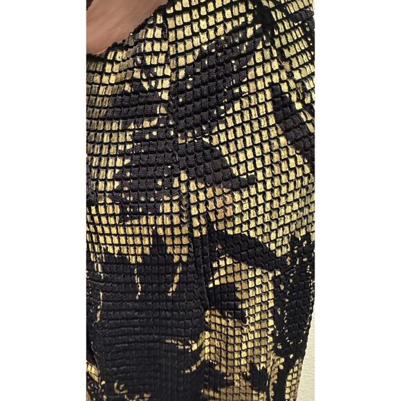 Vintage Janine Medium Gold Black Floral Cocktail Dress Open Back Mosaic Retro - Picture 10 of 16